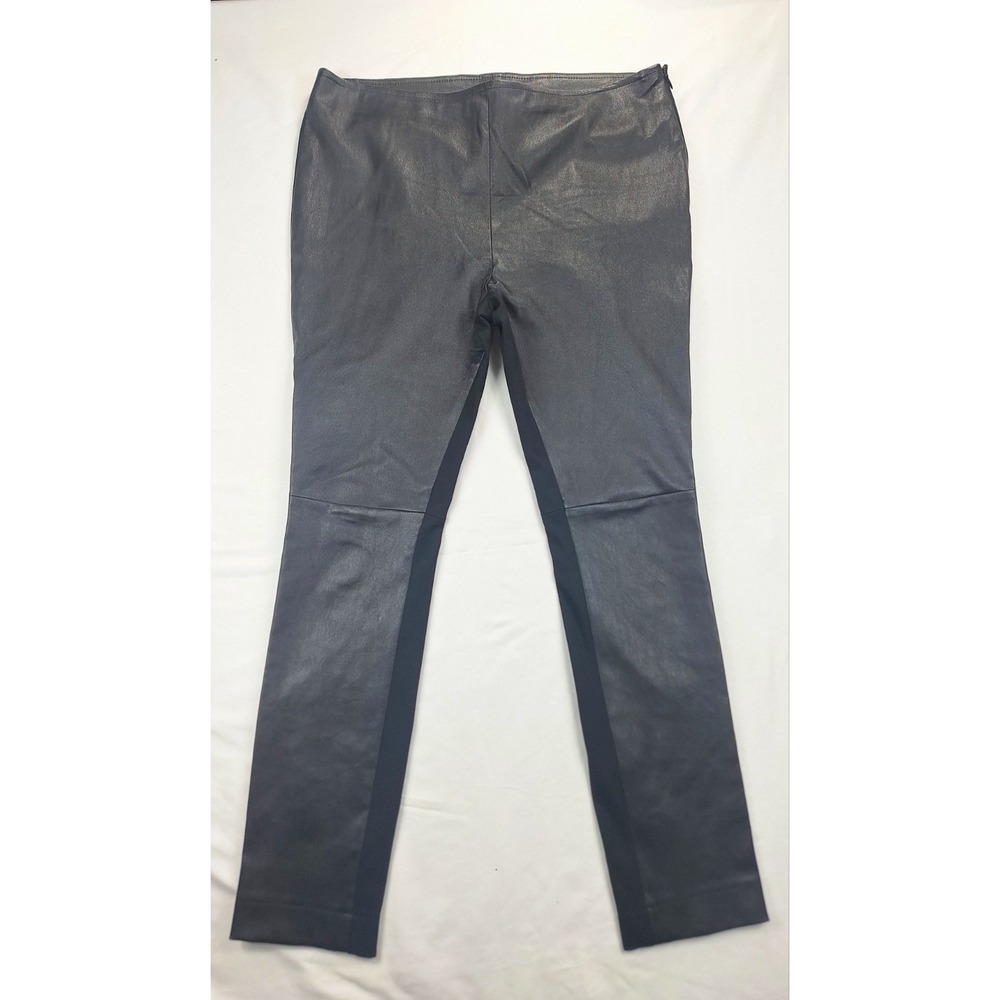 Akris‎ Punto Black Lamb Nappa Leather Front Stretch Back Pants US 12 Bergdorf